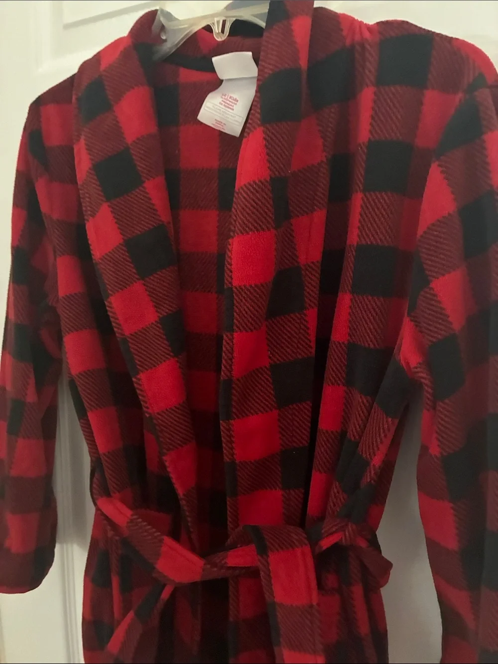 Boy’s Wondershop Red and Black Buffalo Plaid Fleece Belted Robe Christmas XMAS